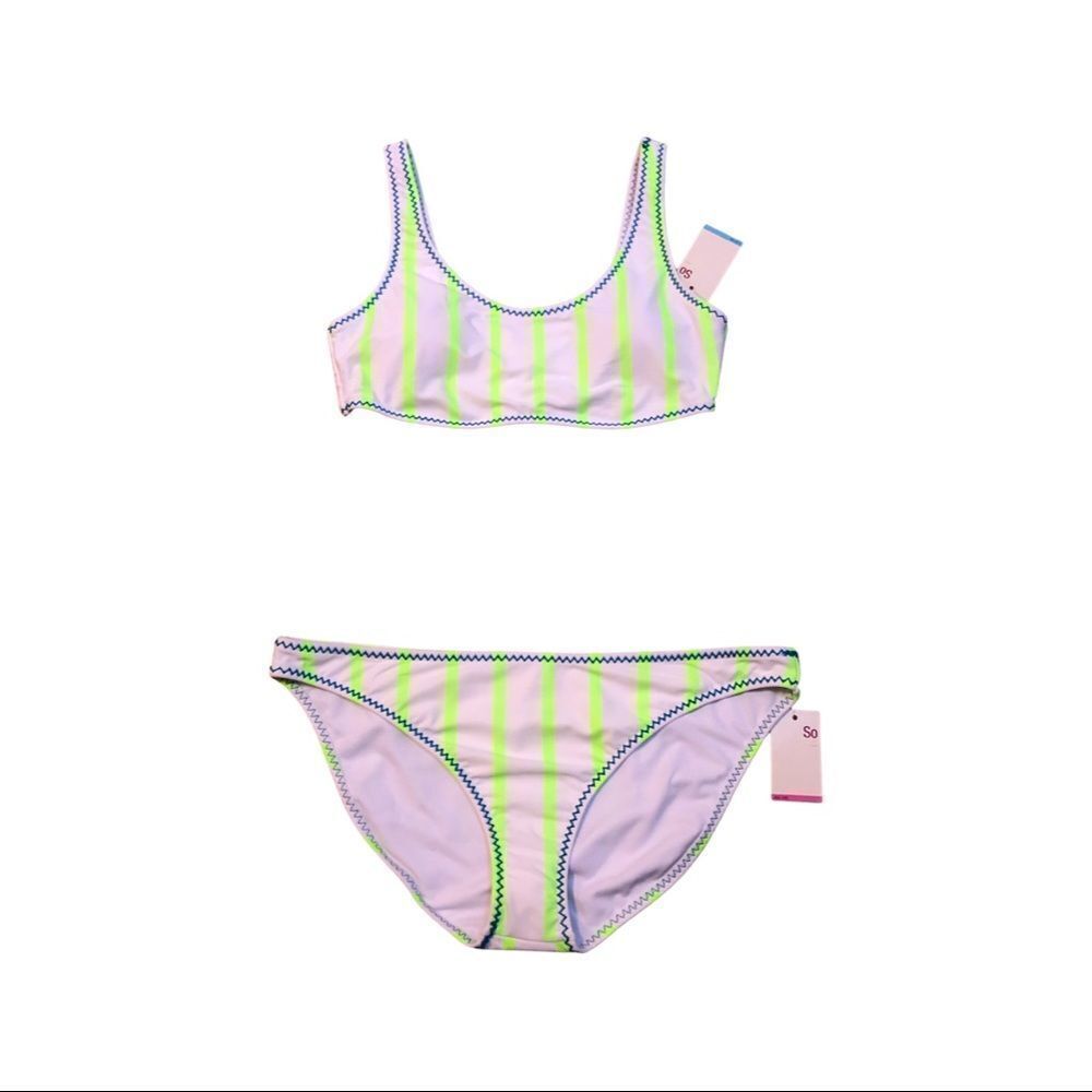 SO Bikini Bathing suit- green and white Top size L, bottoms size XXL